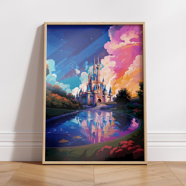 Retro Futurism Cinderella Castle Art Print, Magic Kingdom Decor, Vibrant Disney Poster, Disney Print, Cinderella Castle, Disney Parks Decor