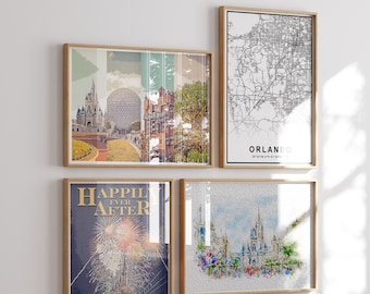 Disney World Retro Posters, Four Parks Gallery Wall (Multiple Sizes)