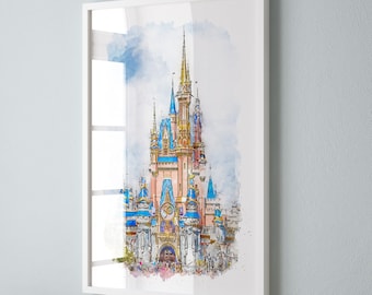 ミニマルなディズニーワールドシンデレラ城のプリント、WDWマジック