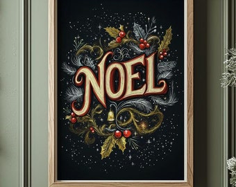 Vintage Noel Christmas Print - Festive Holiday Wall Decor
