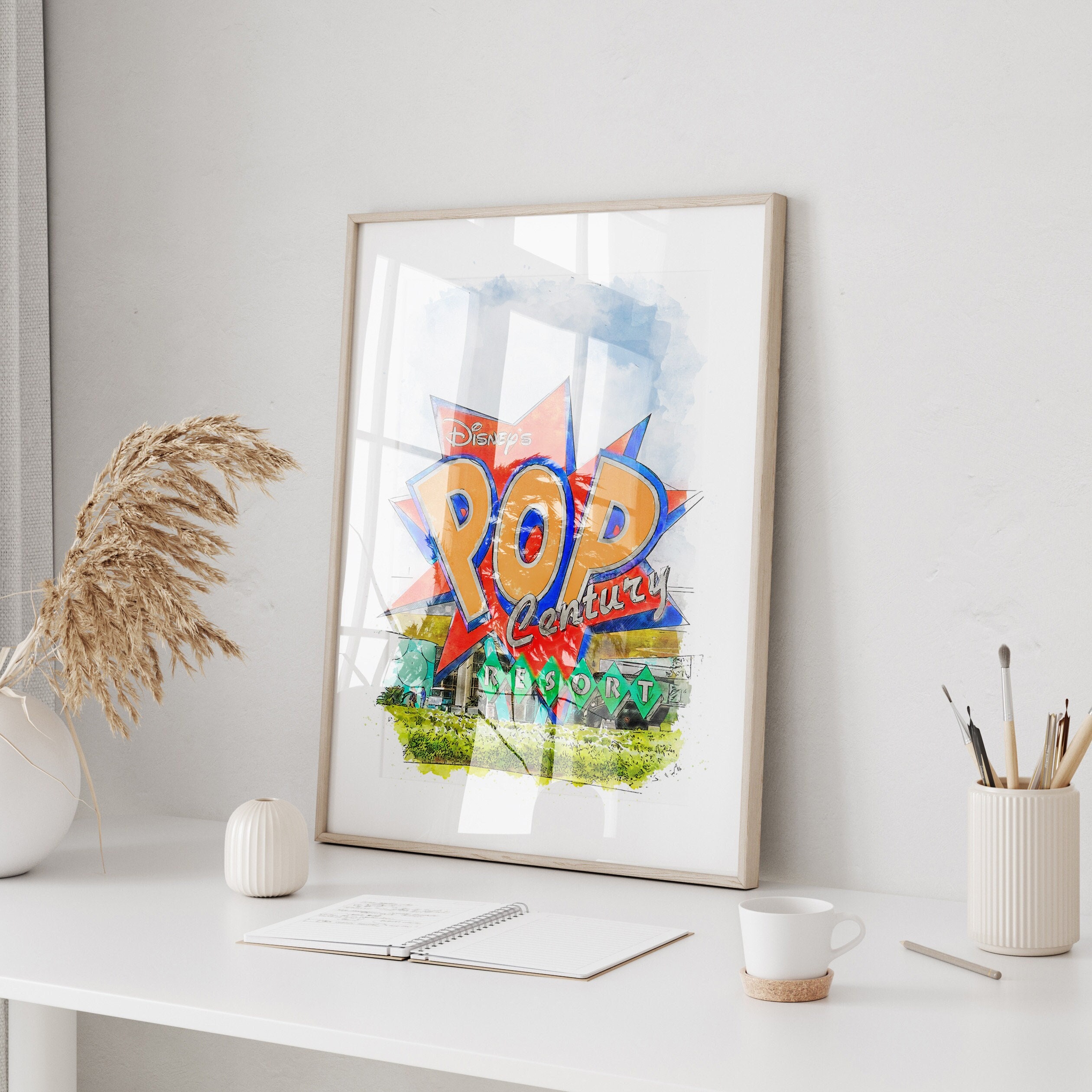 Disneys Pop Century Resort Watercolour Print, Disney Print, Walt Disney World Prints, Disney Hotel Print, Disney Resort, Size A5,A4,A3,A2,A1