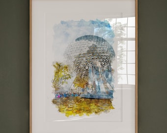 Epcot Watercolor Print - Disney Parks Entrance Artwork