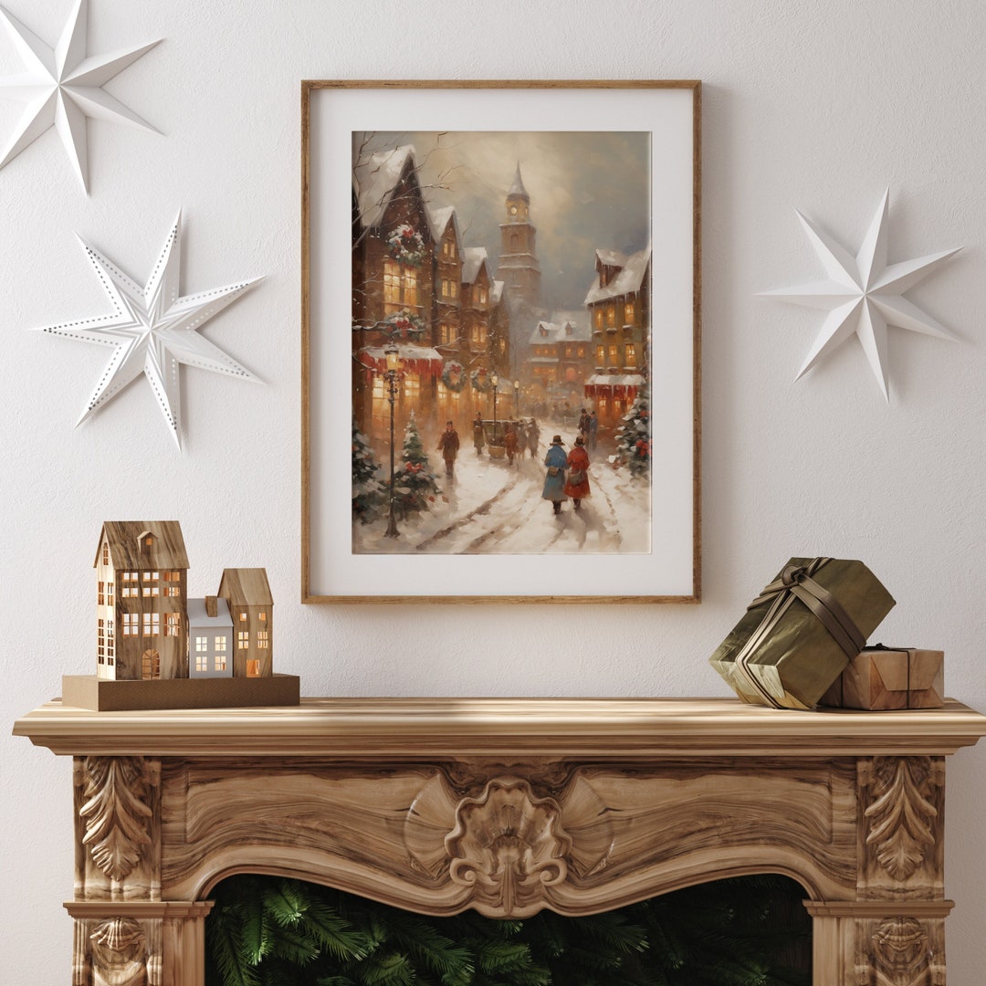 Vintage Christmas Scene Wall Art Christmas Scene Wall Print Christmas