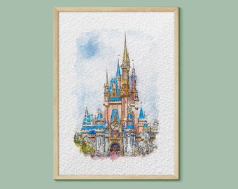 シンデレラ城の水彩画、ディズニーマジックキングダム（50周年記念