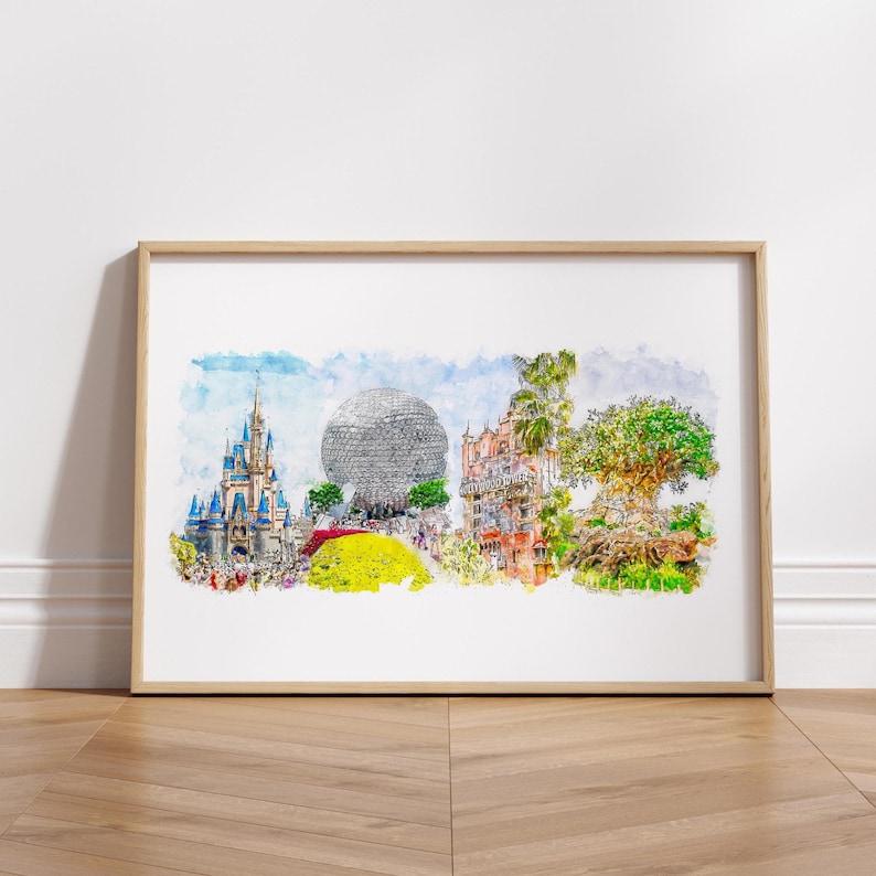 Disney World Watercolor Print - Four Parks Art A5 to A1