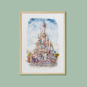 Disneyland Paris Castle Watercolour Print,  Disney Print,  Disneyland Paris Print,  Disney Gift, Disneyland Art, Disneyland Paris, Paris