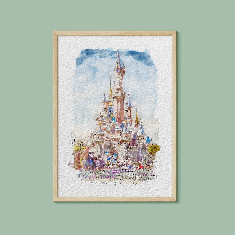Disneyland Paris Castle Watercolour Print,  Disney Print,  Disneyland Paris Print,  Disney Gift, Disneyland Art, Disneyland Paris, Paris