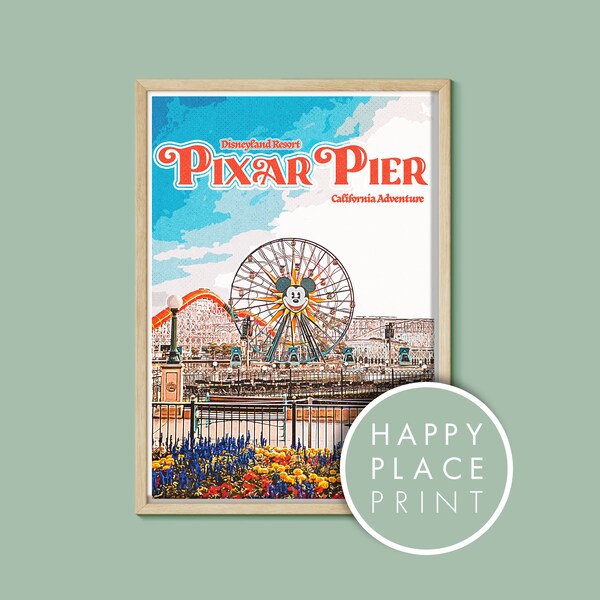 Retro Style Pixar Pier Poster at Disneyland California Adventure, Disneyland Print, Disney Print, Disneyland Poster, Disney Fan Art