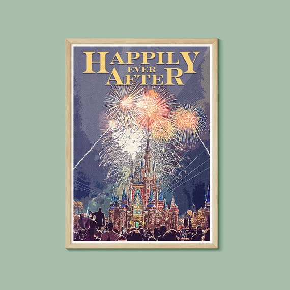 Happily Ever After Fireworks Retro Poster Disney Print Walt Etsy 日本