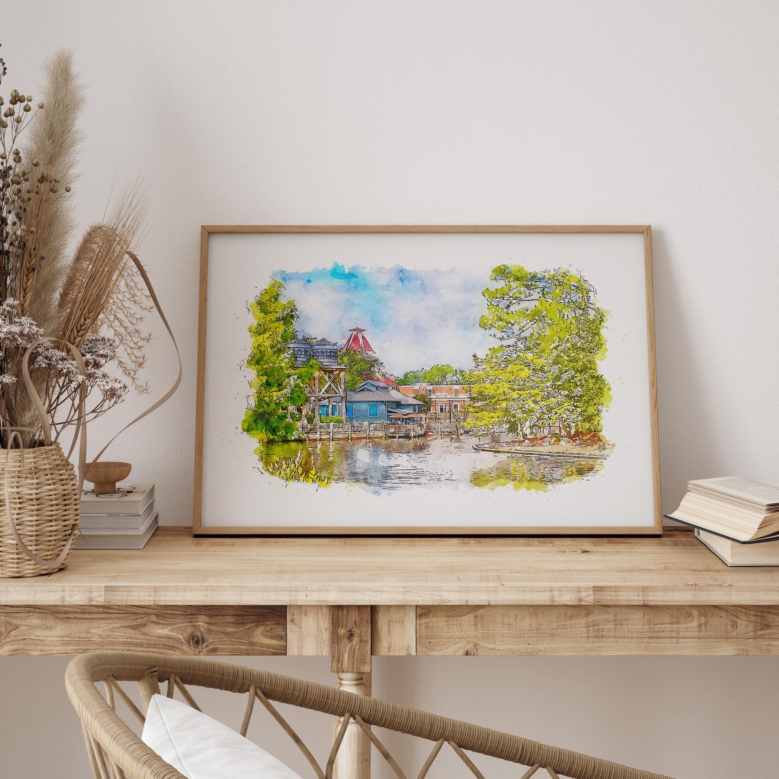 Port Orleans Riverside Watercolor Print, Disney Resort (A5 to A1