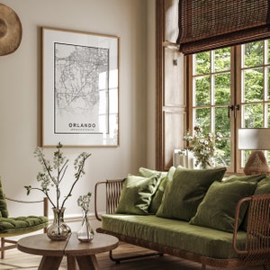Orlando kaart print - moderne zwart-wit stadskaart kunst aan de muur met coördinaten - minimalistisch interieur - Orlando Florida stadskaart poster