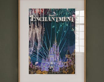 Disney Enchantment Fireworks Poster: Retro Magic Kingdom Night Scene