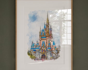 シンデレラ城の水彩画、ディズニーマジックキングダム（50周年記念