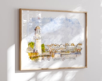 Disney World Watercolor Print, Crescent Lake (A5 to A1 Sizes)
