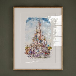 Disneyland Paris Castle Watercolour Print,  Disney Print,  Disneyland Paris Print,  Disney Gift, Disneyland Art, Disneyland Paris, Paris