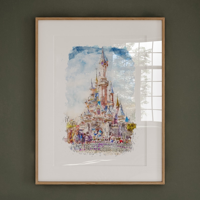 Disneyland Paris Castle Watercolour Print,  Disney Print,  Disneyland Paris Print,  Disney Gift, Disneyland Art, Disneyland Paris, Paris