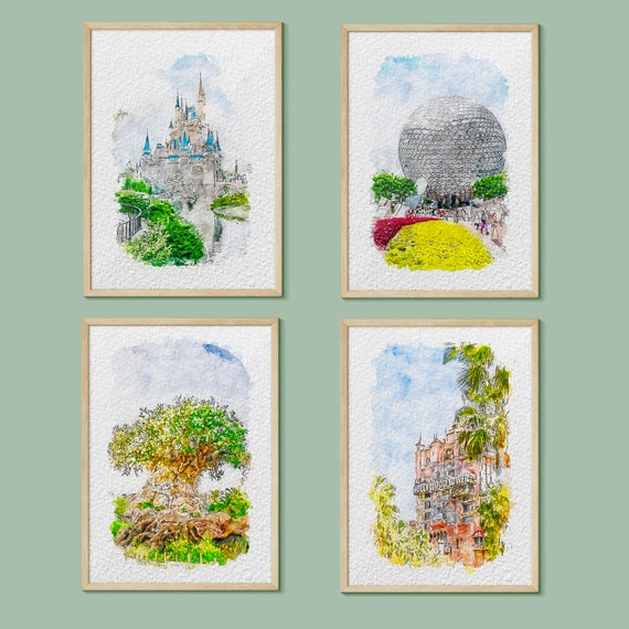 Walt Disney World Prints: Watercolor Set of 4 Parks