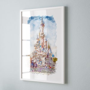 Disneyland Paris Castle Watercolour Print,  Disney Print,  Disneyland Paris Print,  Disney Gift, Disneyland Art, Disneyland Paris, Paris