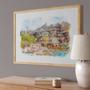 Disney Wilderness Lodge-print: aquarelkunst in meerdere maten