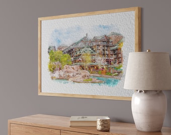 Disney Wilderness Lodge Print: Watercolor Art in Multiple Sizes