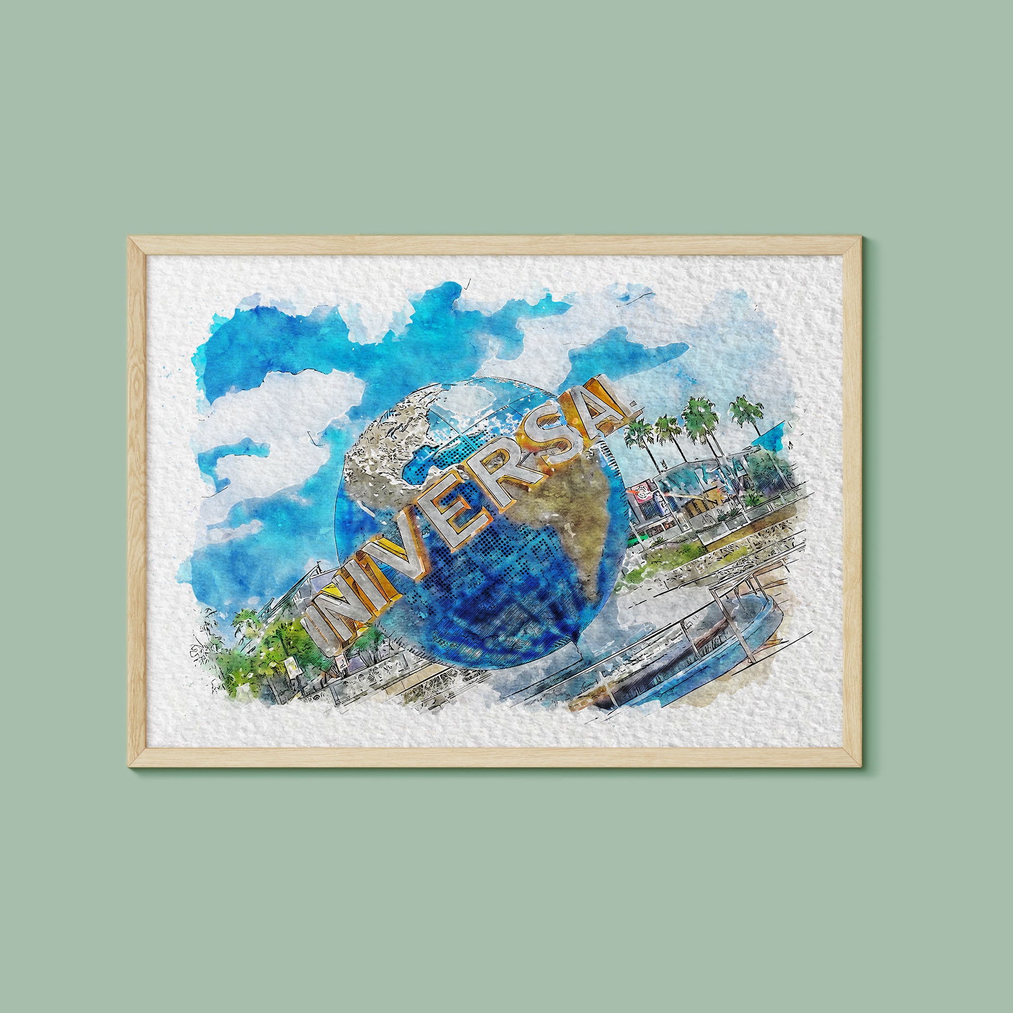 Universal Studios Globe Print: Orlando Watercolor Art (multiple