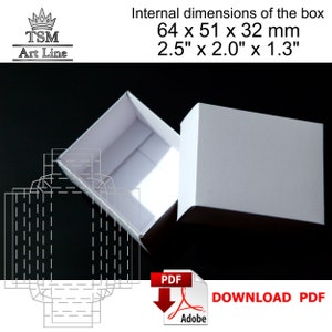 Digital download handmade paper box template. Small paper easy cut gift jewelry box. Gift for women. Inner size 64 x 51 x 32 mm