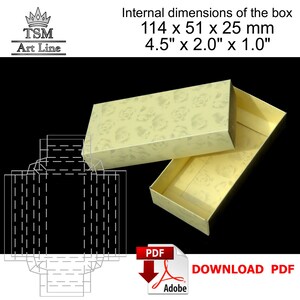 Digital download handmade paper box template. Small paper easy cut gift jewelry box. Gift for women. Inner size 114 x 51 x 25 mm