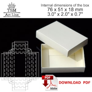 Digital download handmade paper box template. Small paper easy cut gift jewelry box. Gift for women. Inner size 76 x 51 x 18 mm
