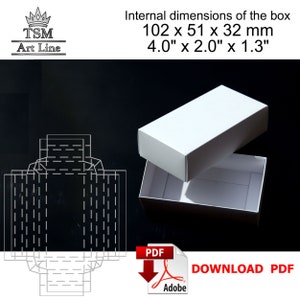Modèle de boîte en papier fait main à téléchargement numérique. Petite boîte à bijoux en papier facile à découper. Cadeau pour femme. Dimensions intérieures 102 x 51 x 32 mm