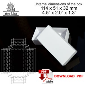 Digital download handmade paper box template. Small paper easy cut gift jewelry box. Gift for women. Inner size 114 x 51 x 32 mm
