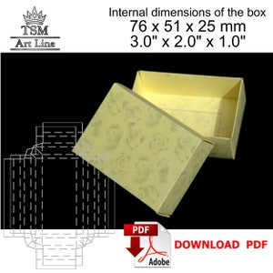 Digital download handmade paper box template. Small paper easy cut gift jewelry box. Gift for women. Inner size 76 x 51 x 25 mm