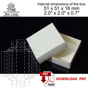 Digital download handmade paper box template. Small paper easy cut gift jewelry box. Gift for women. Inner size 51 x 51 x 18 mm