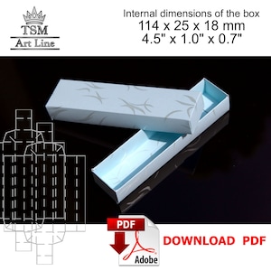 Modèle de boîte en papier fait main à téléchargement numérique. Petite boîte à bijoux en papier facile à découper. Cadeau pour femme. Dimensions intérieures 114 x 25 x 18 mm