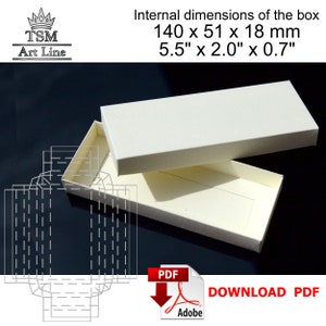 Digital download handmade paper box template. Small paper easy cut gift jewelry box. Gift for women. Inner size 140 x 51 x 18 mm