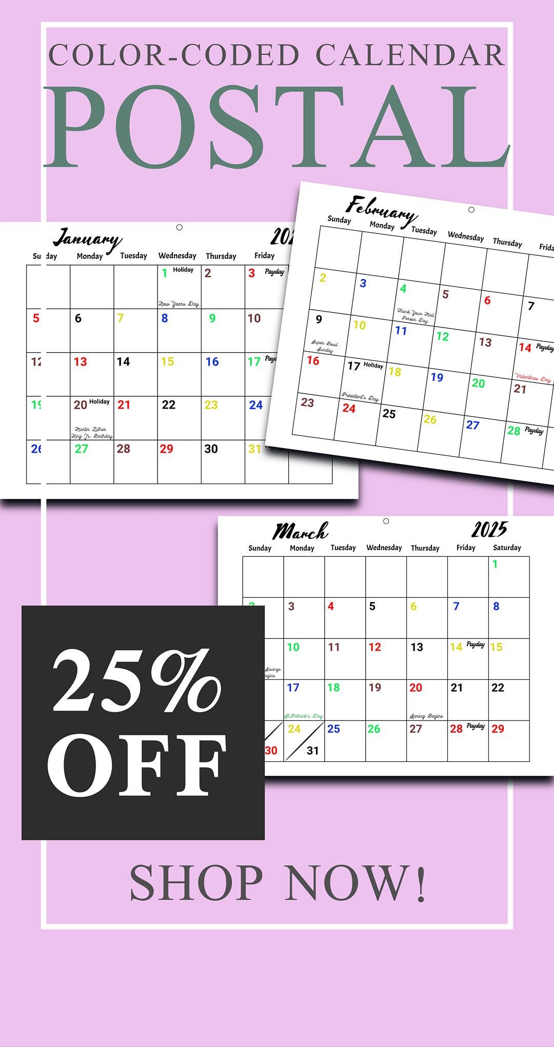 Color Coded Calendar - Etsy color-coded-calendar-etsy