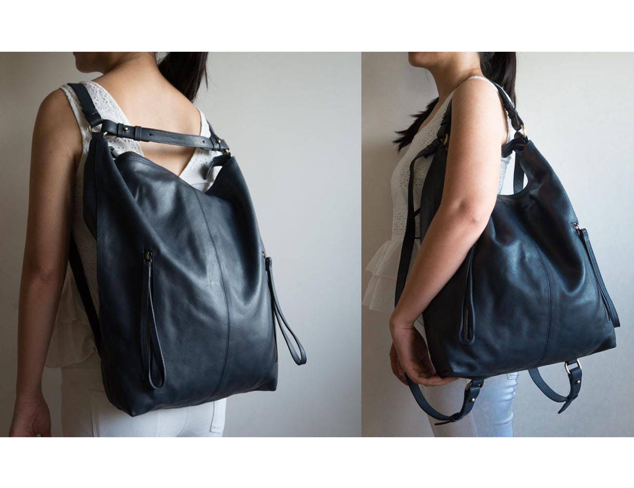 Leather backpack Convertible tote Full grain leather bag Etsy