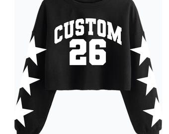 Custom Star Sleeve Sports Number Crop Sweatshirt - Your Team Number - Mom Gear - Graduation Gift - Sports Player Sweatshirt - Team Crewneck