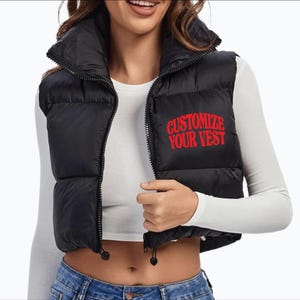 Game day Crop Puffer Vest - Custom College Vest, College Jacket, Game day Jacket, Personalized Vest, Your Logo Here