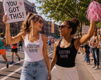 Custom Rhinestone Tank Top | Personalized Bling Racerback Tank | Y2K Rhinestone Top | Custom Text Tank | Plus Size | Camp College Gift