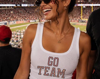 Custom Rhinestone Tank Top, College Gameday, Sorority Spirit Wear, Bedazzled Crop Top