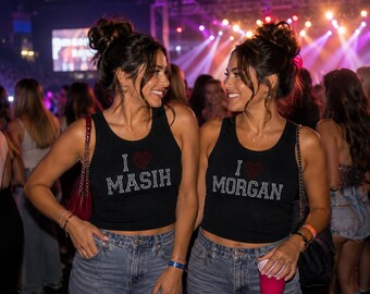 I Heart Rhinestone Tank Top | Custom Name Concert Tank | Twinning Best Friend Tank | Personalized Bling Tank | Girls Trip Tank Top