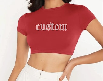 Rhinestone Baby Tee Y2K, Rhinestone Crop Top Custom, Custom Juicy Crop Tee, Custom bedazzled tank, Rhinestone Crop, Custom Crop Top Bling,