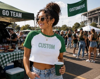 Custom Rhinestone Baseball Crop Top: Personalized Sparkle Tee