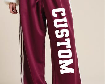 Wide Leg Sweatpants | Custom RetroTrack Pants | Personalized Side Stripe Sweatpants | Open Bottom Sweatpants
