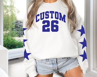 Custom Star Sleeve Sports Number Crop Sweatshirt - Your Team Number - Mom Gear - Graduation Gift - Sports Player Sweatshirt - Team Crewneck