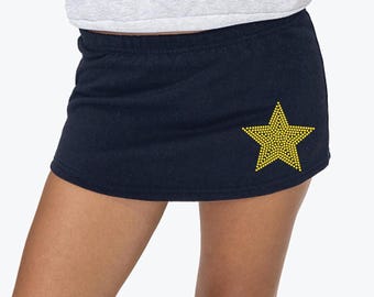 Micro Mini Skirt for Women | Mini Skirt Custom College Apparel | Heavy Fleece Mini Skirt | Rhinestone Star Skirt | Bedazzled Mini Skirt