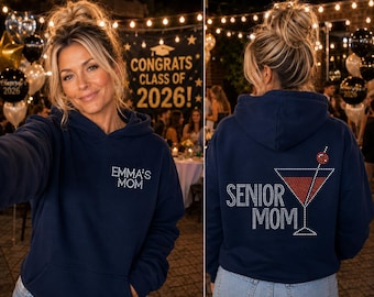 Senior Mom Rhinestone Hoodie | Personalized Kids Name Mom Hoodie | Senior 2026 | Mom Gift | Graduation Mom Hoodie | Senior Night