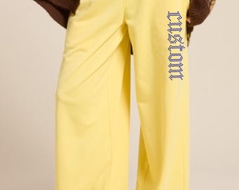 Wide Leg Sweatpants Custom Rhinestone | Custom Rhinestone Sweatpants | Open Bottom Sweatpants | Your Text Here pants