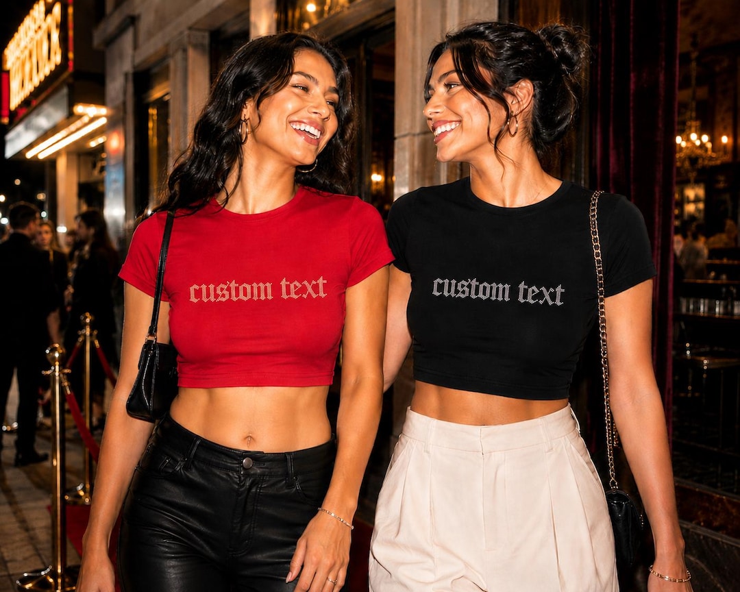 Rhinestone Baby Tee Y2K, Rhinestone Crop Top Custom, Custom Juicy