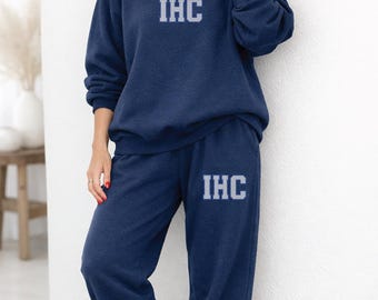 Custom Rhinestone Camp Sweat Set | Personalized Camp Initials Crewneck and Sweatpants | Camp Name Set | Sleep Away Camp Gift